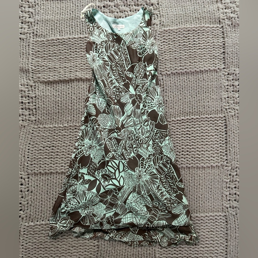 Y2K Dressbarn Teal and Brown Maxi Sleeveless Tiered Dress